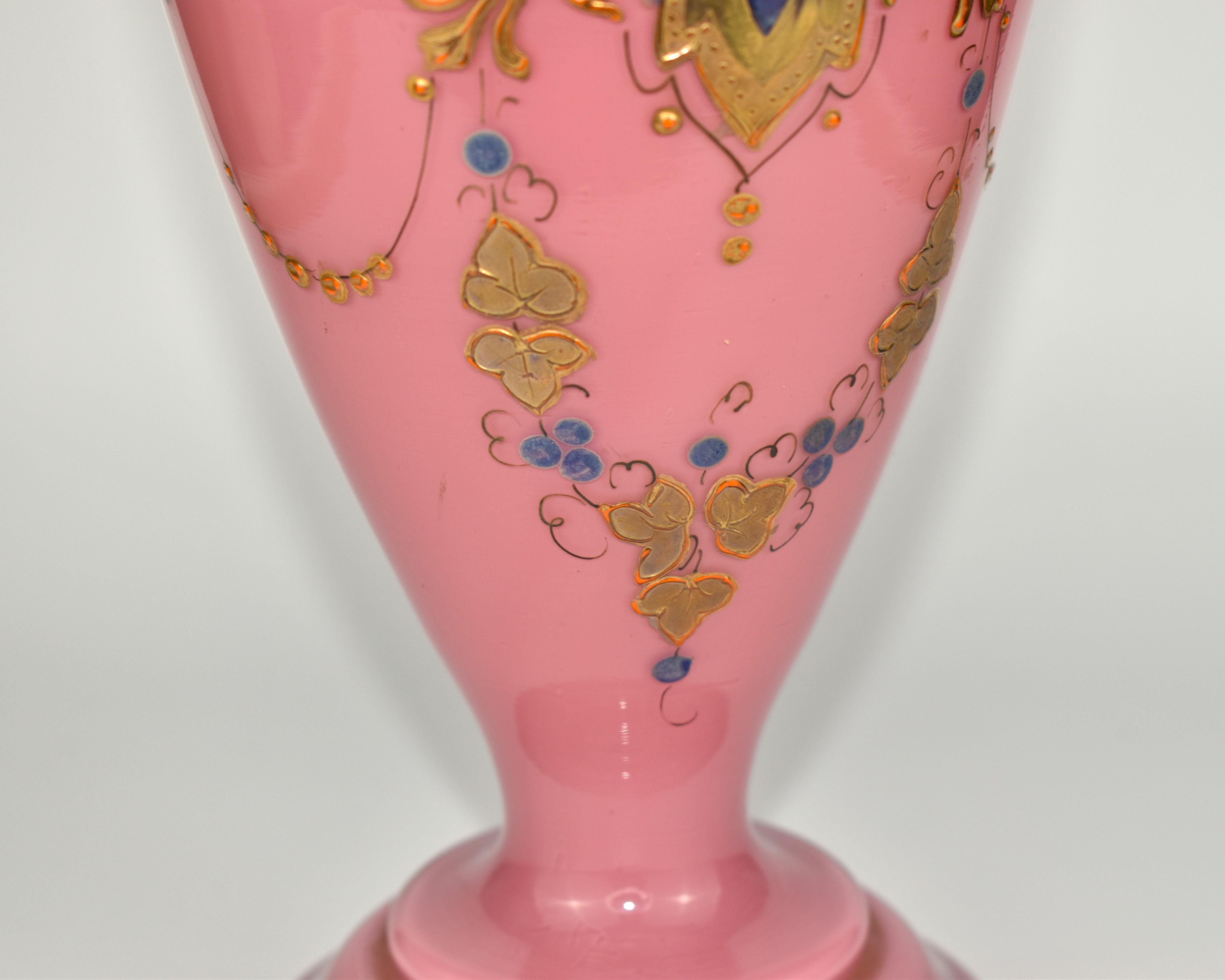 Antique Pair of French Opaline Enamelled Glass Vases, 19th Century For Sale 2