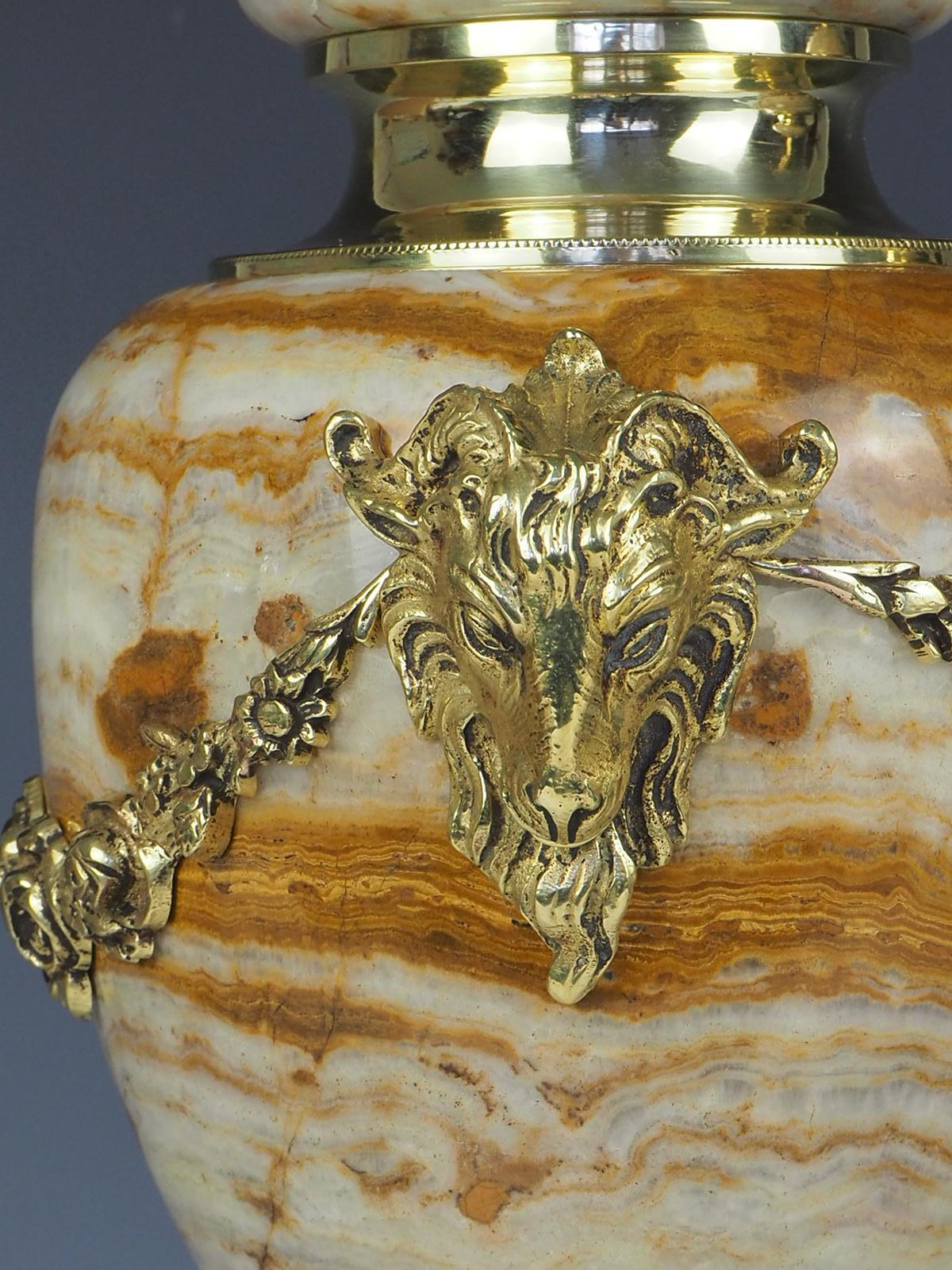 Antique Pair of French Ormolu Cassolette Marble Table Lamps For Sale 11