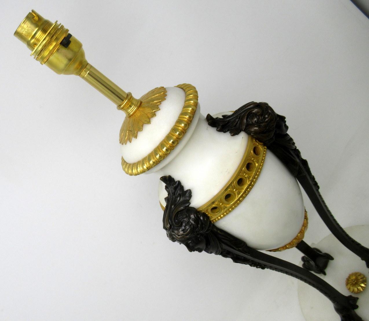 Antique Pair of French Ormolu Gilt Bronze White Cream Marble Urns Table Lamps 1