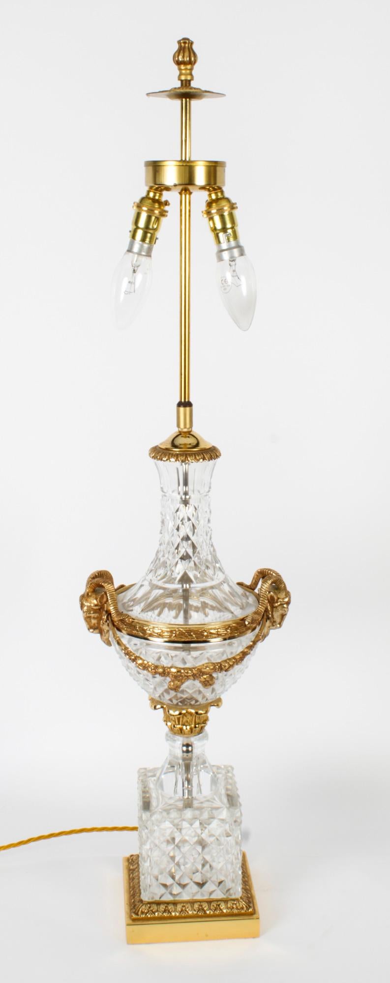 Antique Pair of French Ormolu & Glass Baccarat Table Lamps, Mid 20th C In Good Condition In London, GB