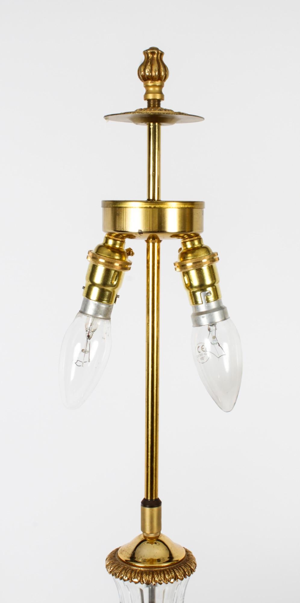 Mid-20th Century Antique Pair of French Ormolu & Glass Baccarat Table Lamps, Mid 20th C