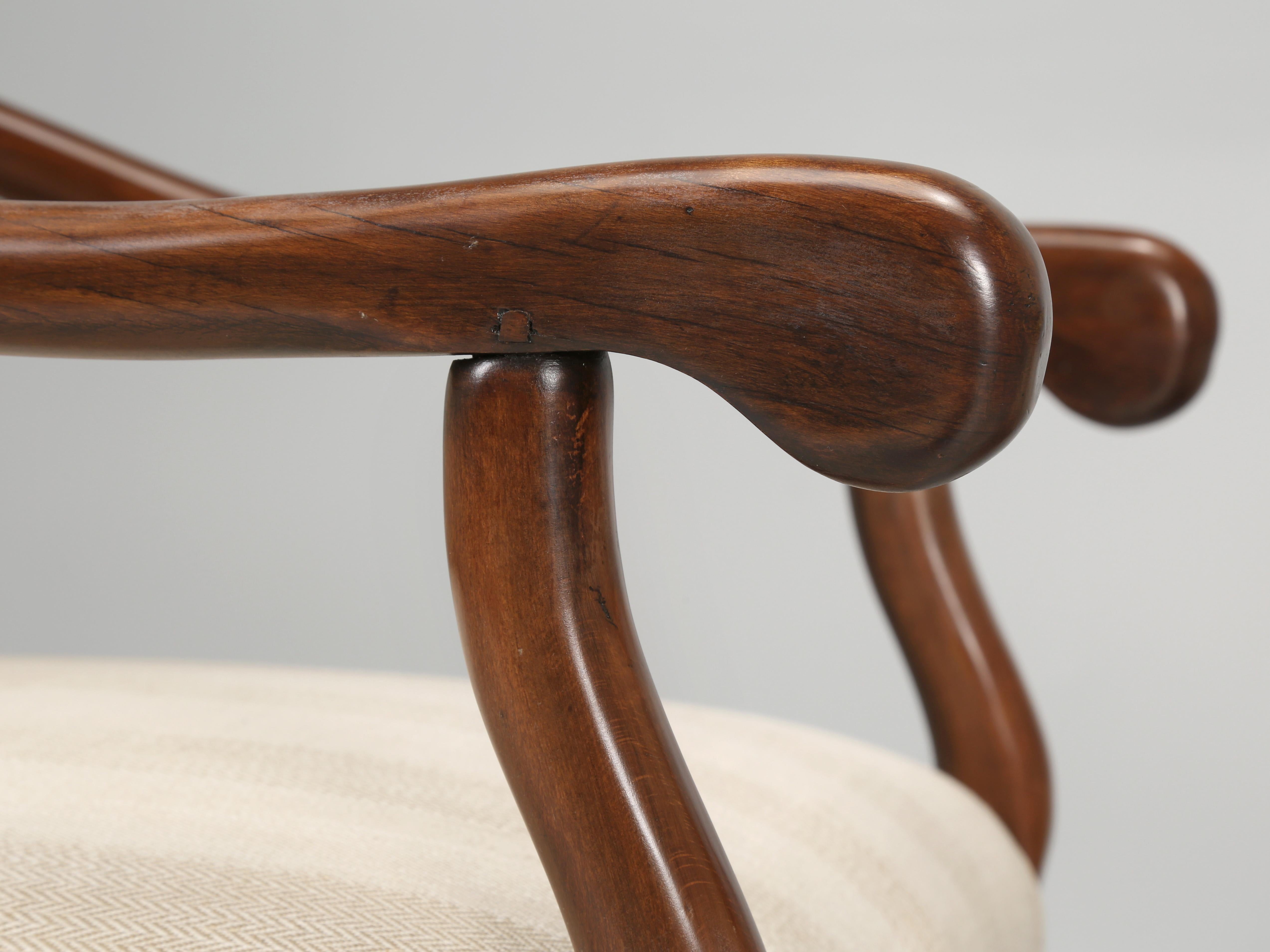 Antique Pair of French Os De Mouton Arm Chairs Restored Wood Peg Construction  In Good Condition In Chicago, IL
