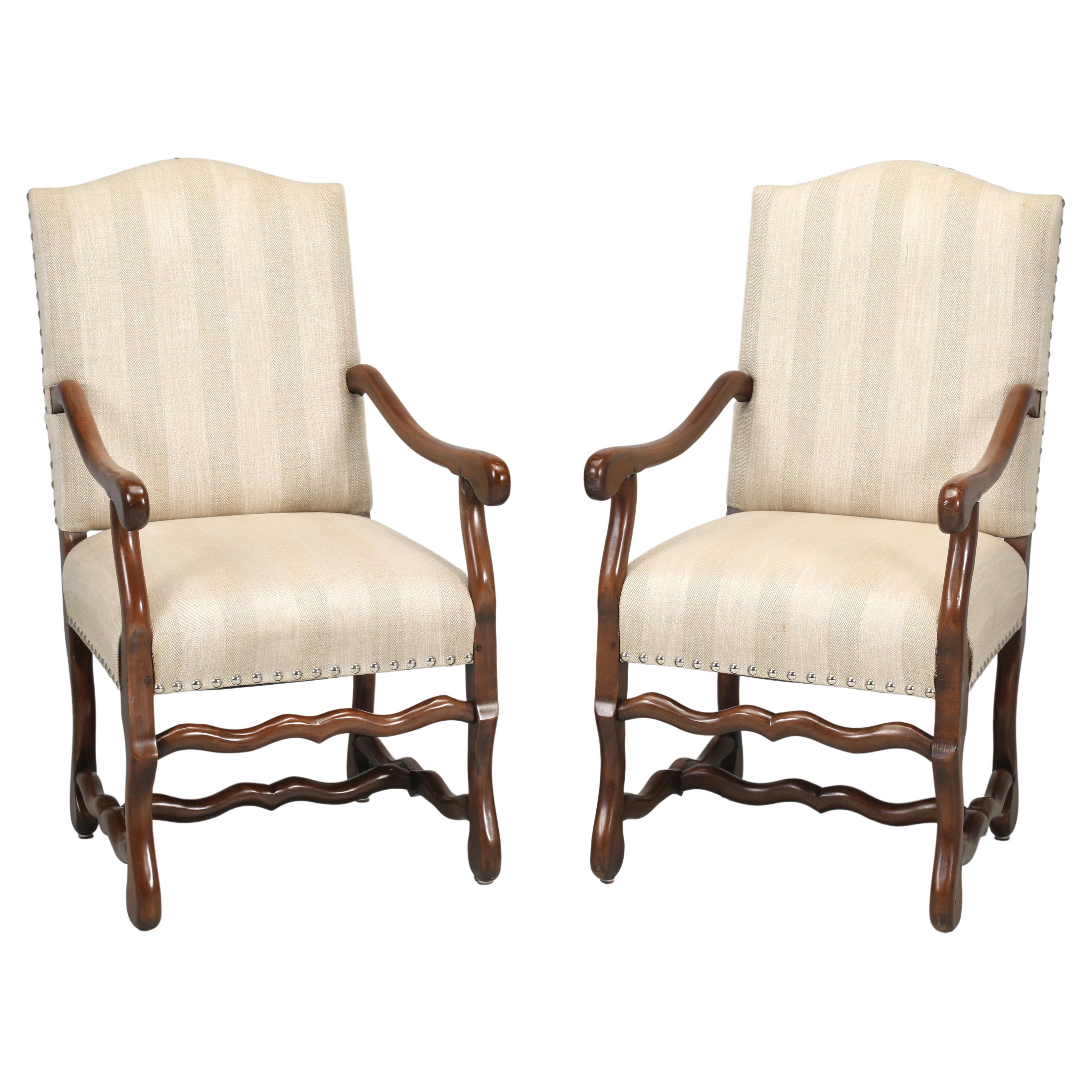 Antique Pair of French Os De Mouton Arm Chairs Restored Wood Peg Construction 