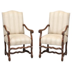 Antique Pair of French Os De Mouton Arm Chairs Restored Wood Peg Construction 