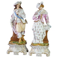 Antique Pair of French Porcelain Figural Statues & Plinths by G. R. Brevet C1890