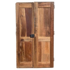 Antique Pair of French Provincial Paneled Walnut Doors with Original Key