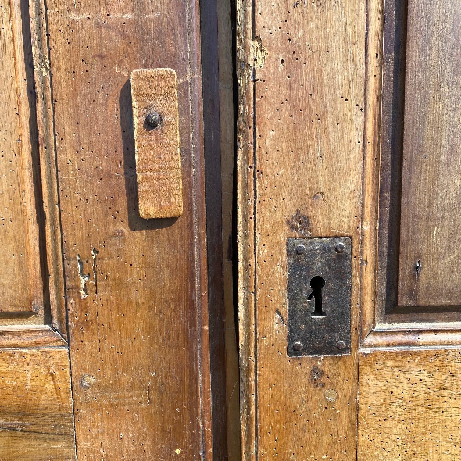 Coppia di porte in legno di noce con pannelli della provincia francese con chiave originale in vendita 1