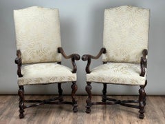Antique Pair of French Régence Style Carved Mahogany Arm Chairs, c. Early 19th C
