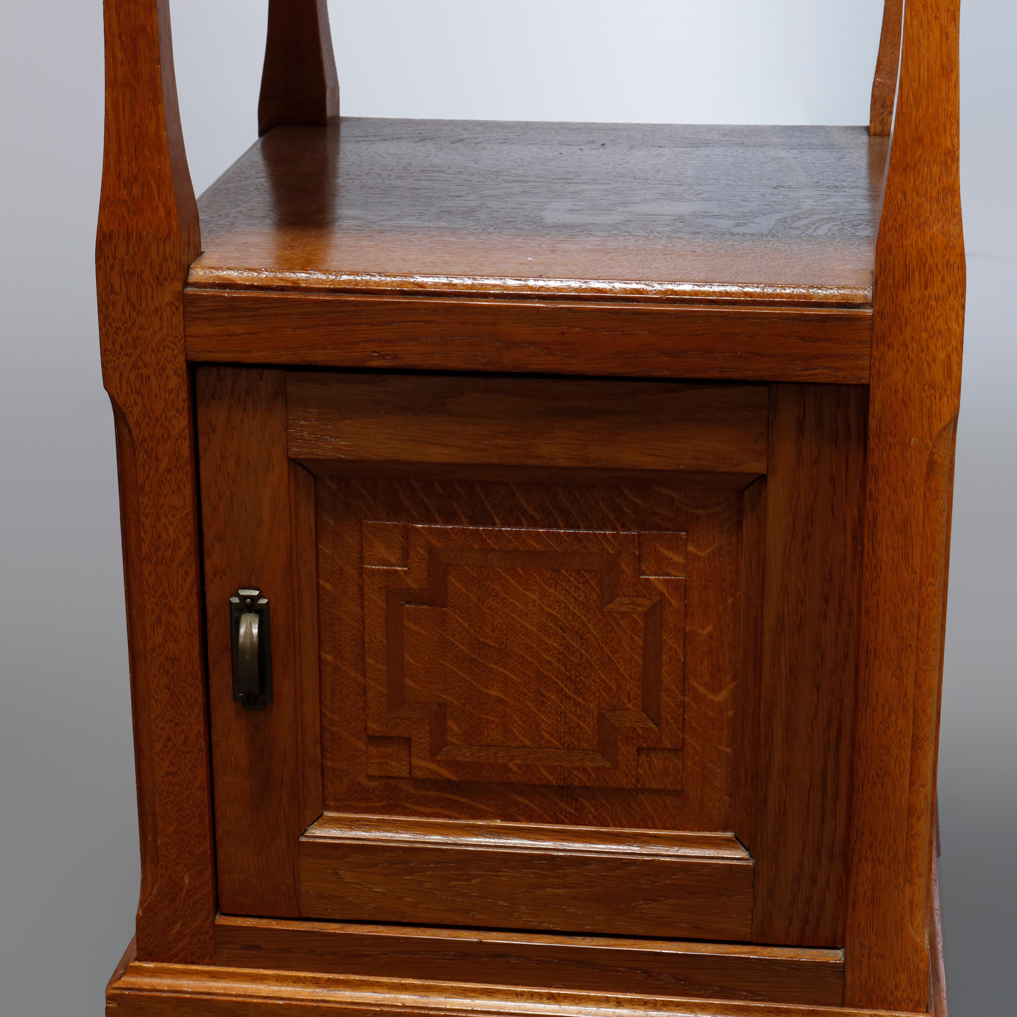 Antique Pair of French Renaissance Marble Top & Oak Side Stands, Circa 1900 In Good Condition In Big Flats, NY