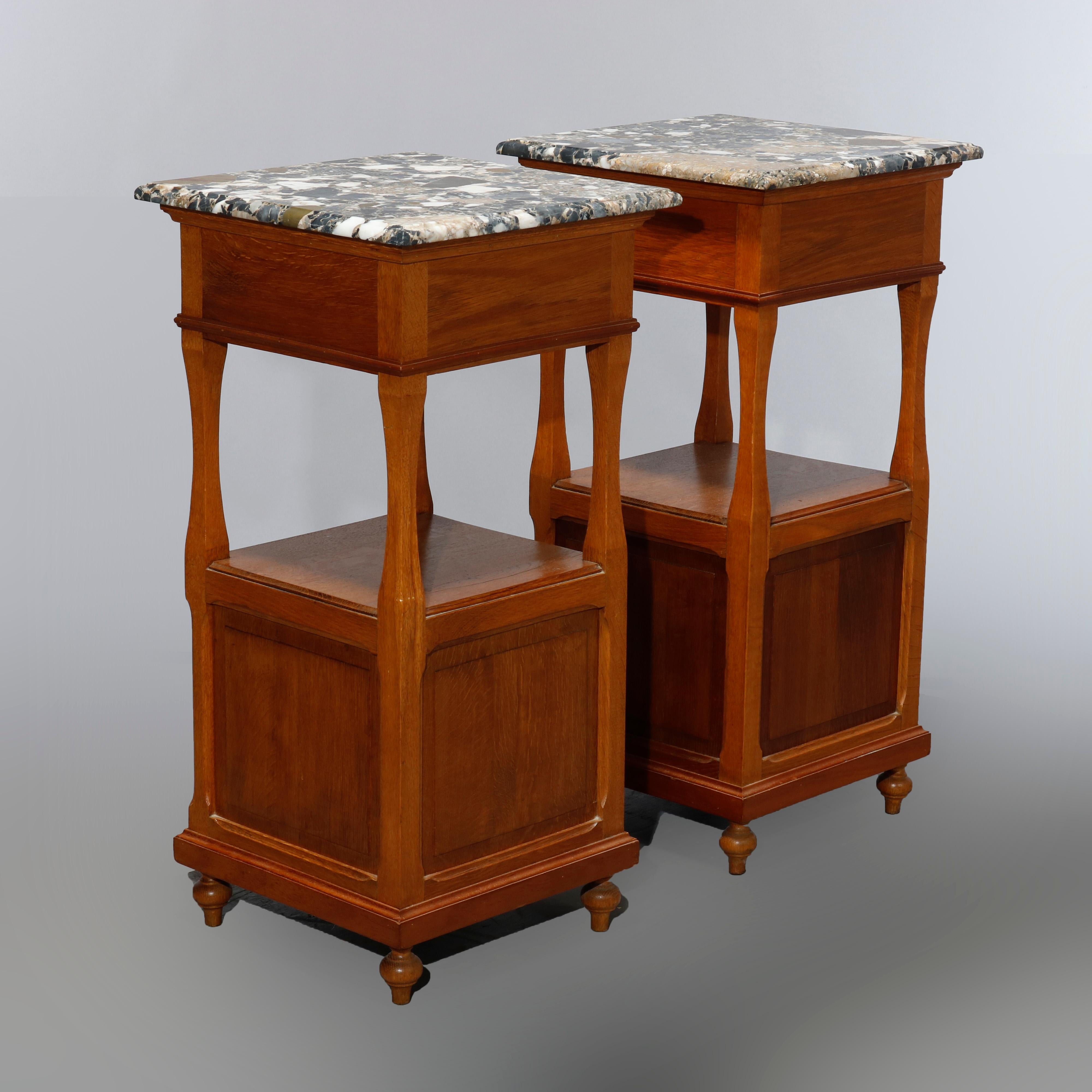 Antique Pair of French Renaissance Marble Top & Oak Side Stands, Circa 1900 1