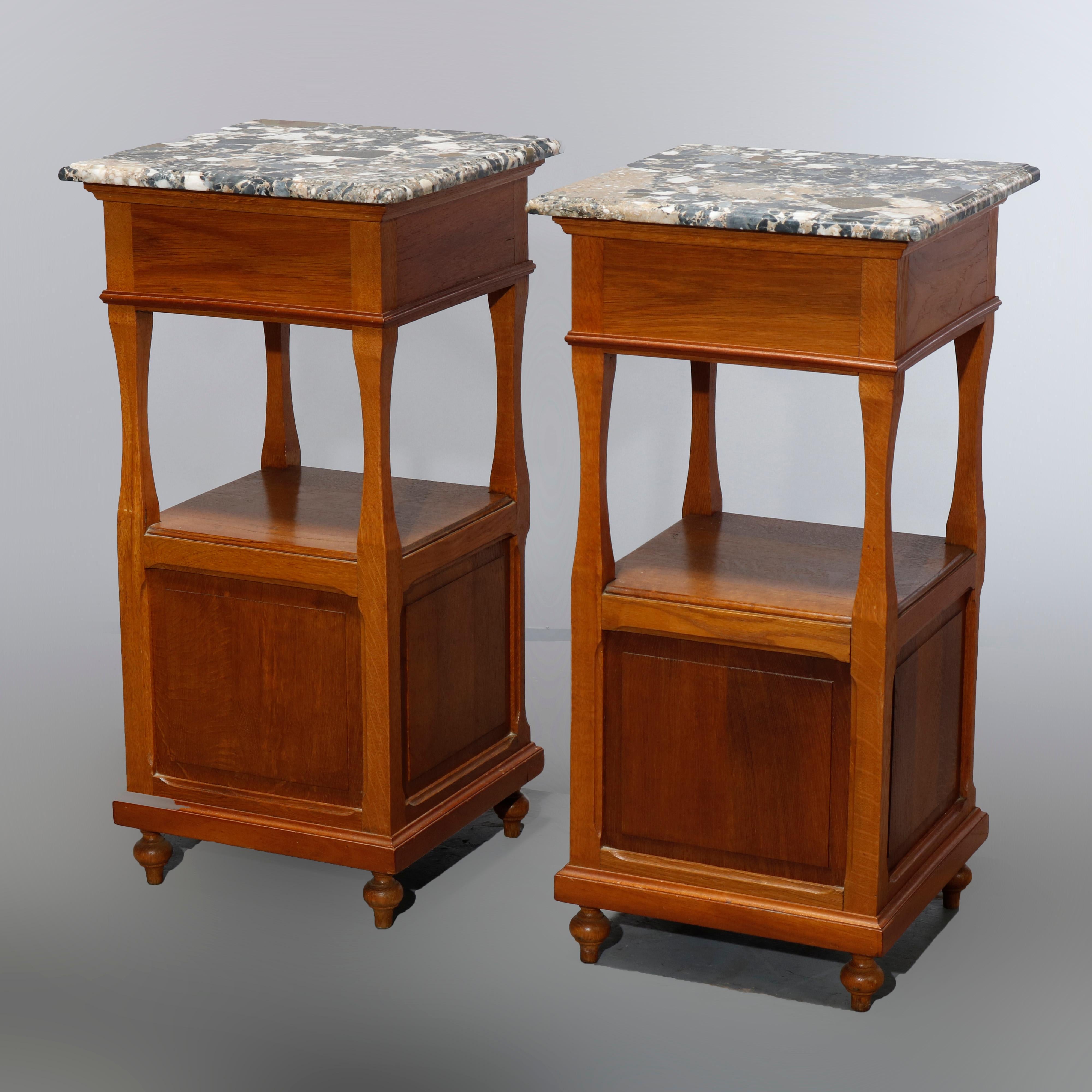 Antique Pair of French Renaissance Marble Top & Oak Side Stands, Circa 1900 2