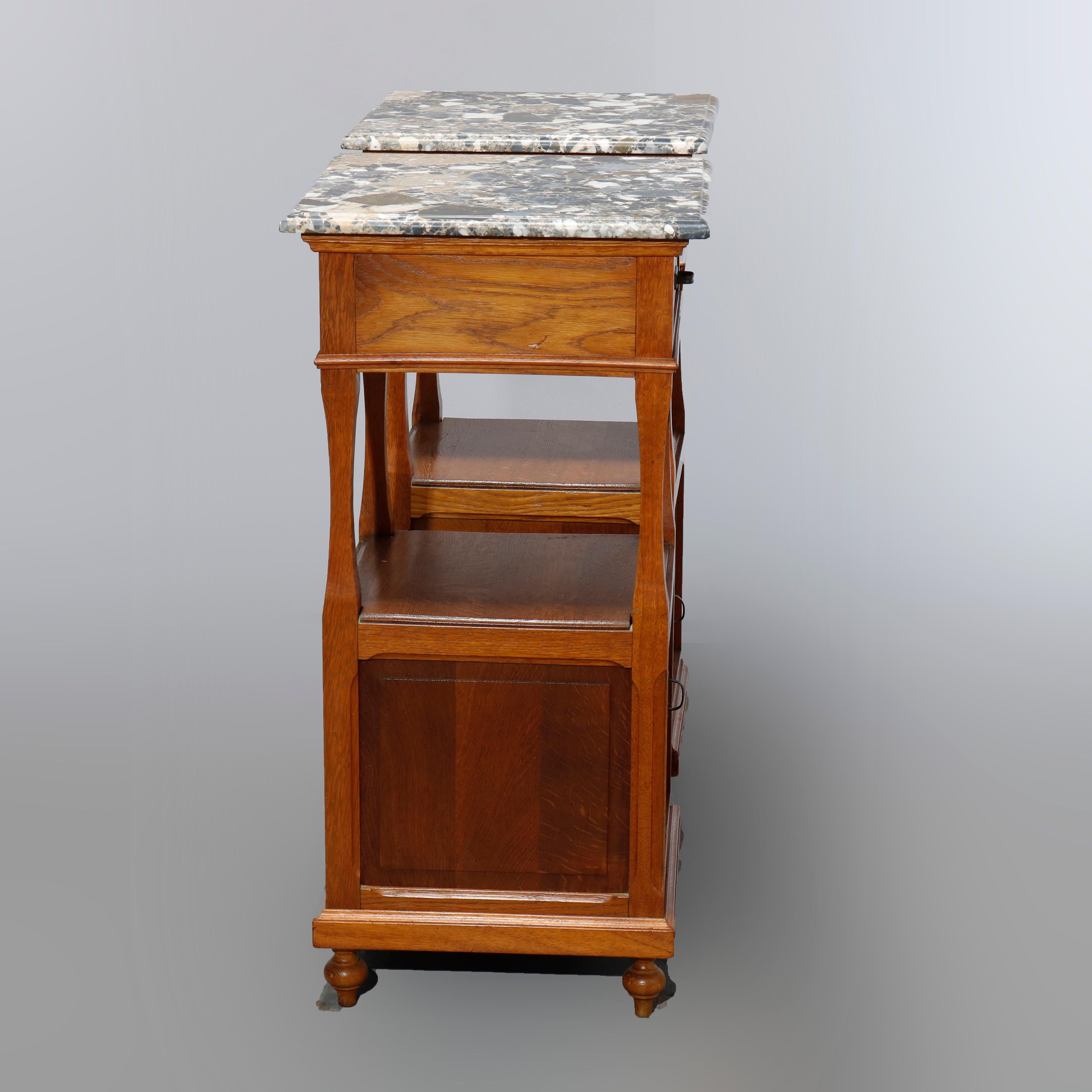 Antique Pair of French Renaissance Marble Top & Oak Side Stands, Circa 1900 3