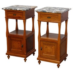 Antique Pair of French Renaissance Marble Top & Oak Side Stands, Circa 1900