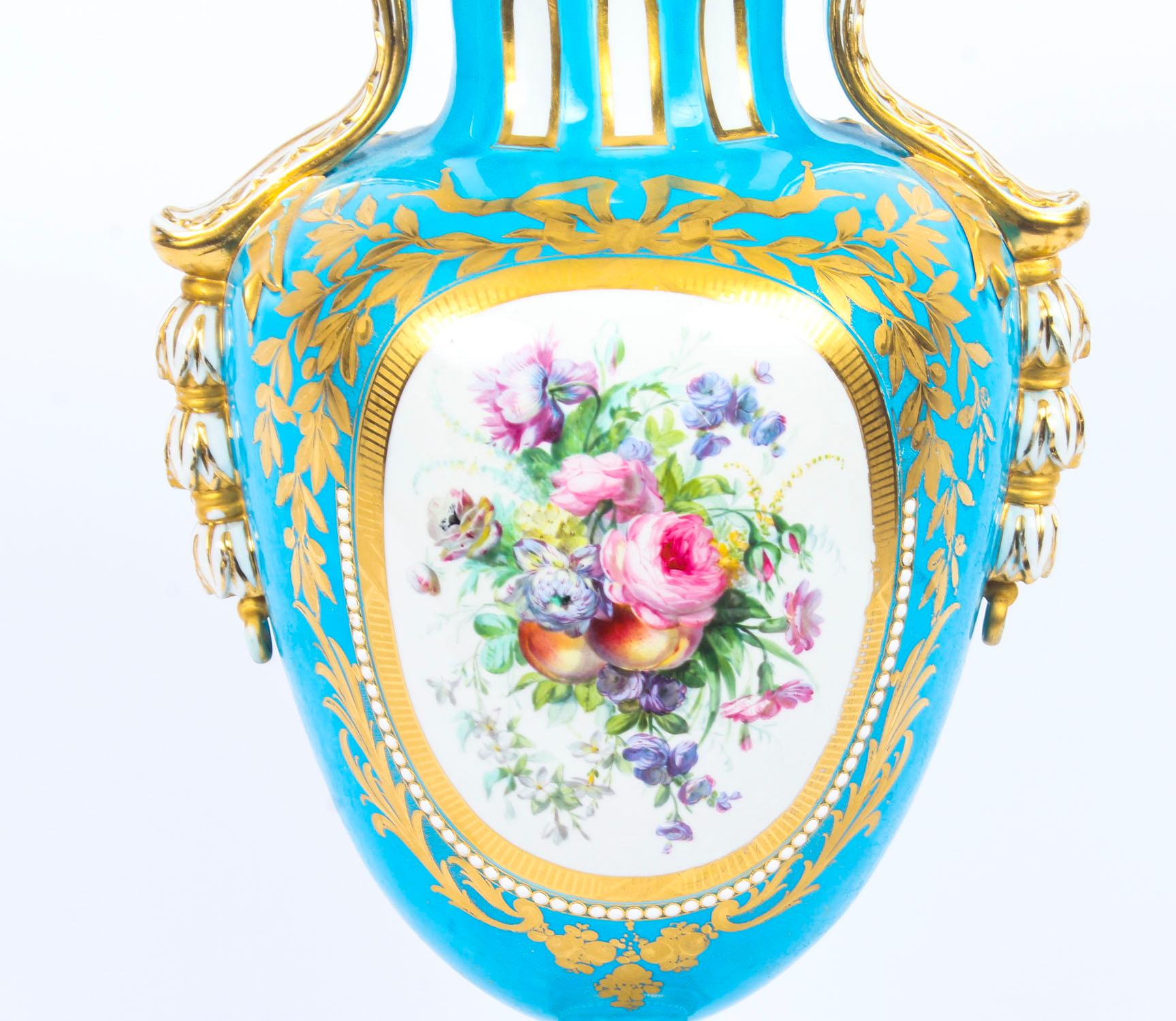 Antique Pair of French Sevres Porcelain Bleu Celeste Vases, 18th Century 8
