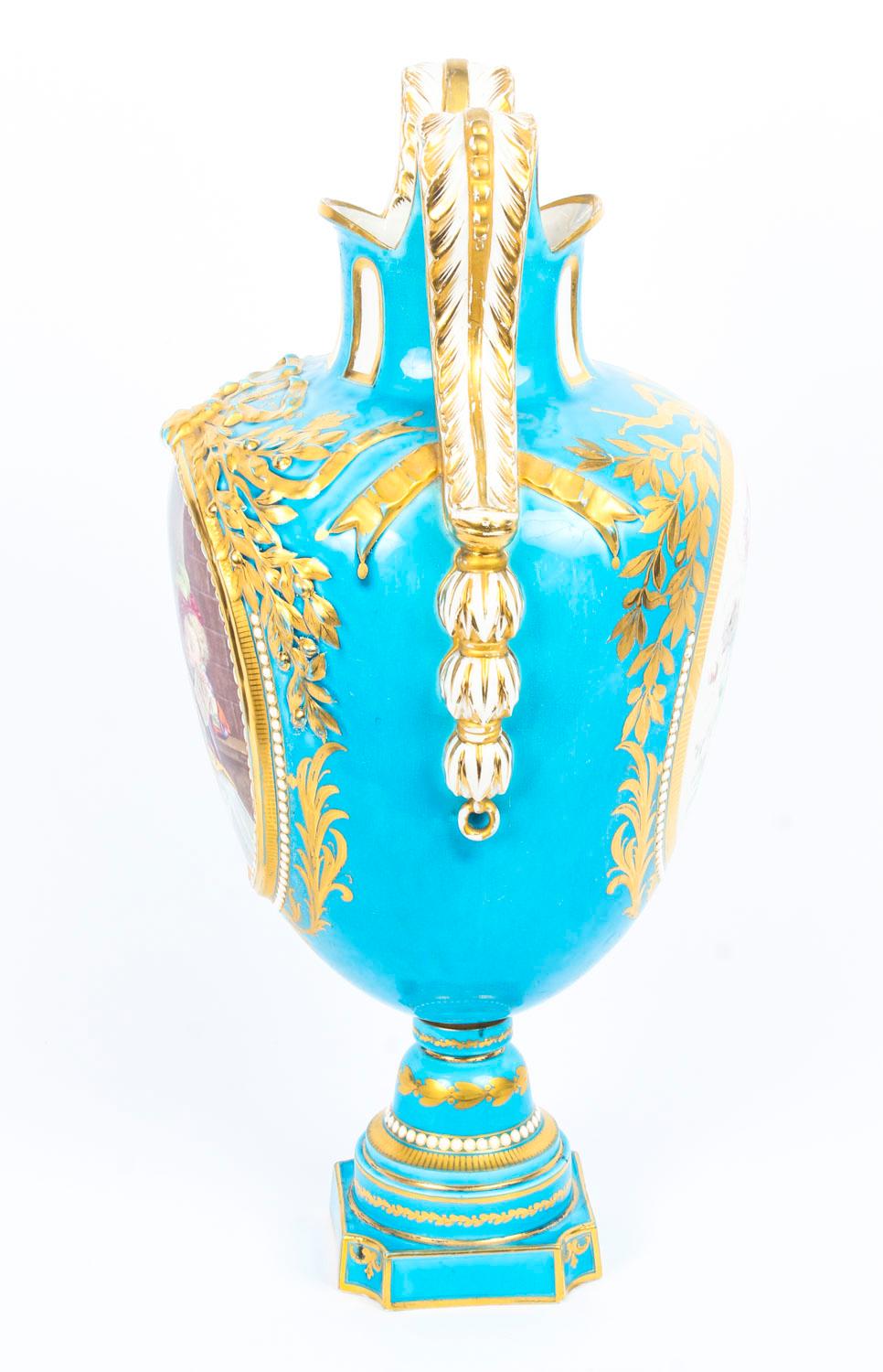Antique Pair of French Sevres Porcelain Bleu Celeste Vases, 18th Century 10