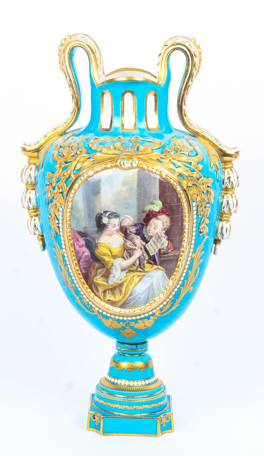 Antique Pair of French Sevres Porcelain Bleu Celeste Vases, 18th Century 11