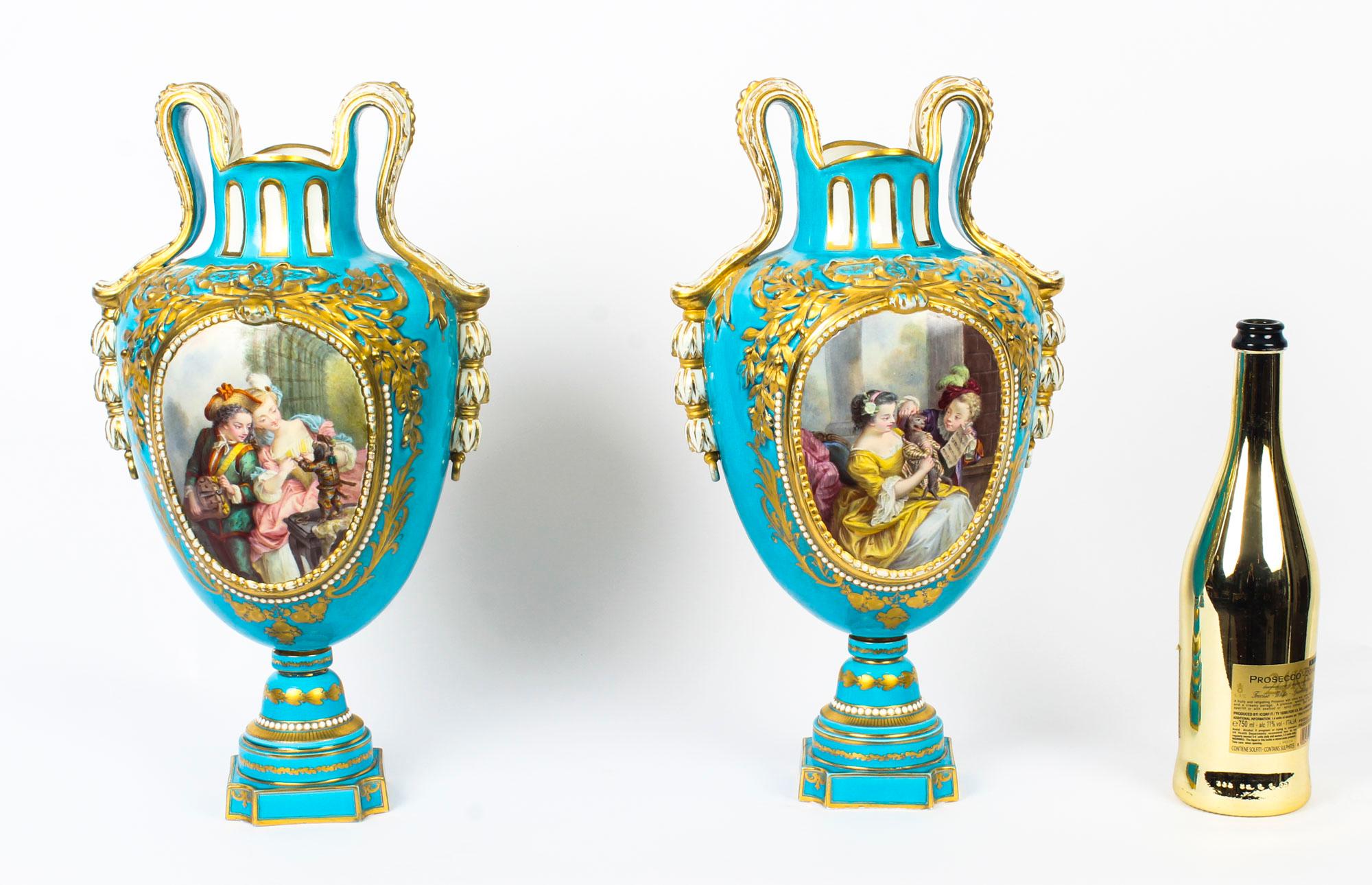 Antique Pair of French Sevres Porcelain Bleu Celeste Vases, 18th Century 14