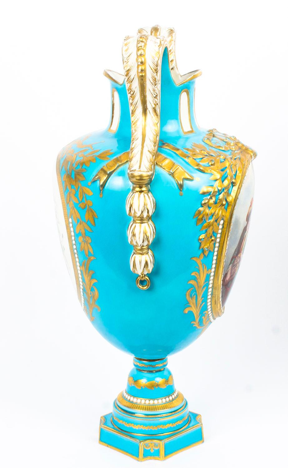 Antique Pair of French Sevres Porcelain Bleu Celeste Vases, 18th Century 2