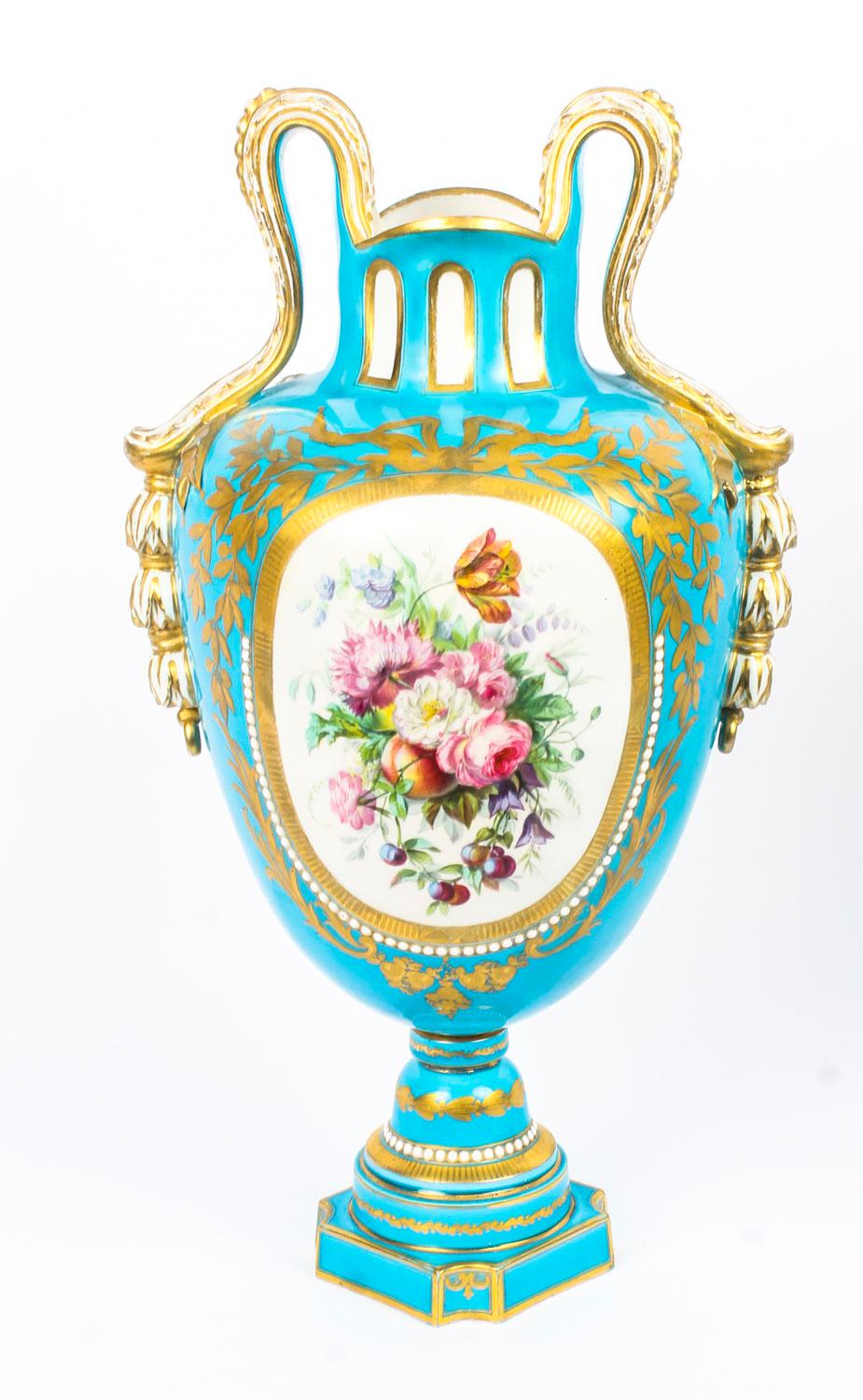 Antique Pair of French Sevres Porcelain Bleu Celeste Vases, 18th Century 3
