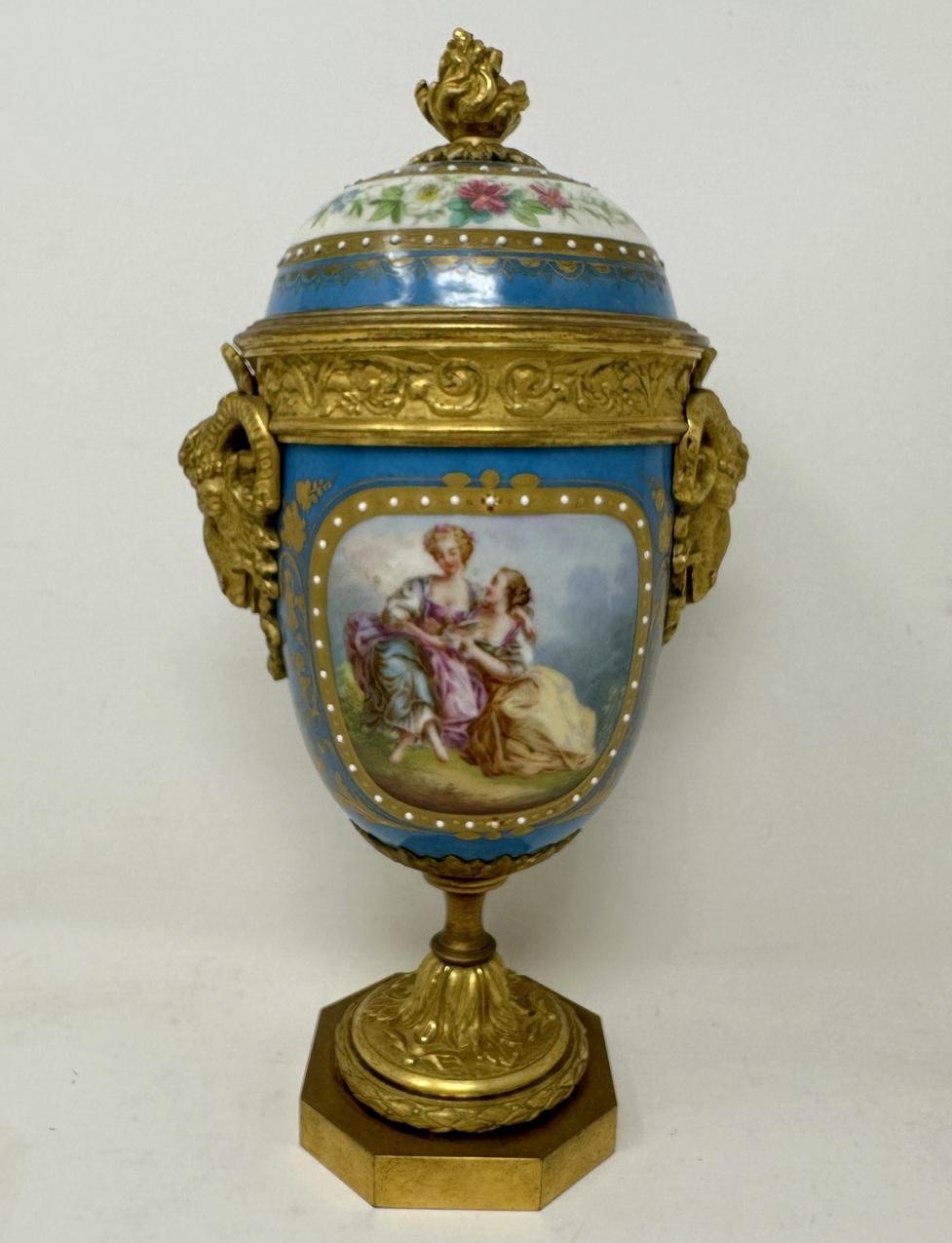 Antique Pair of French Sèvres Porcelain Ormolu Mounted Urns Vases Centerpiece In Good Condition In Dublin, Ireland