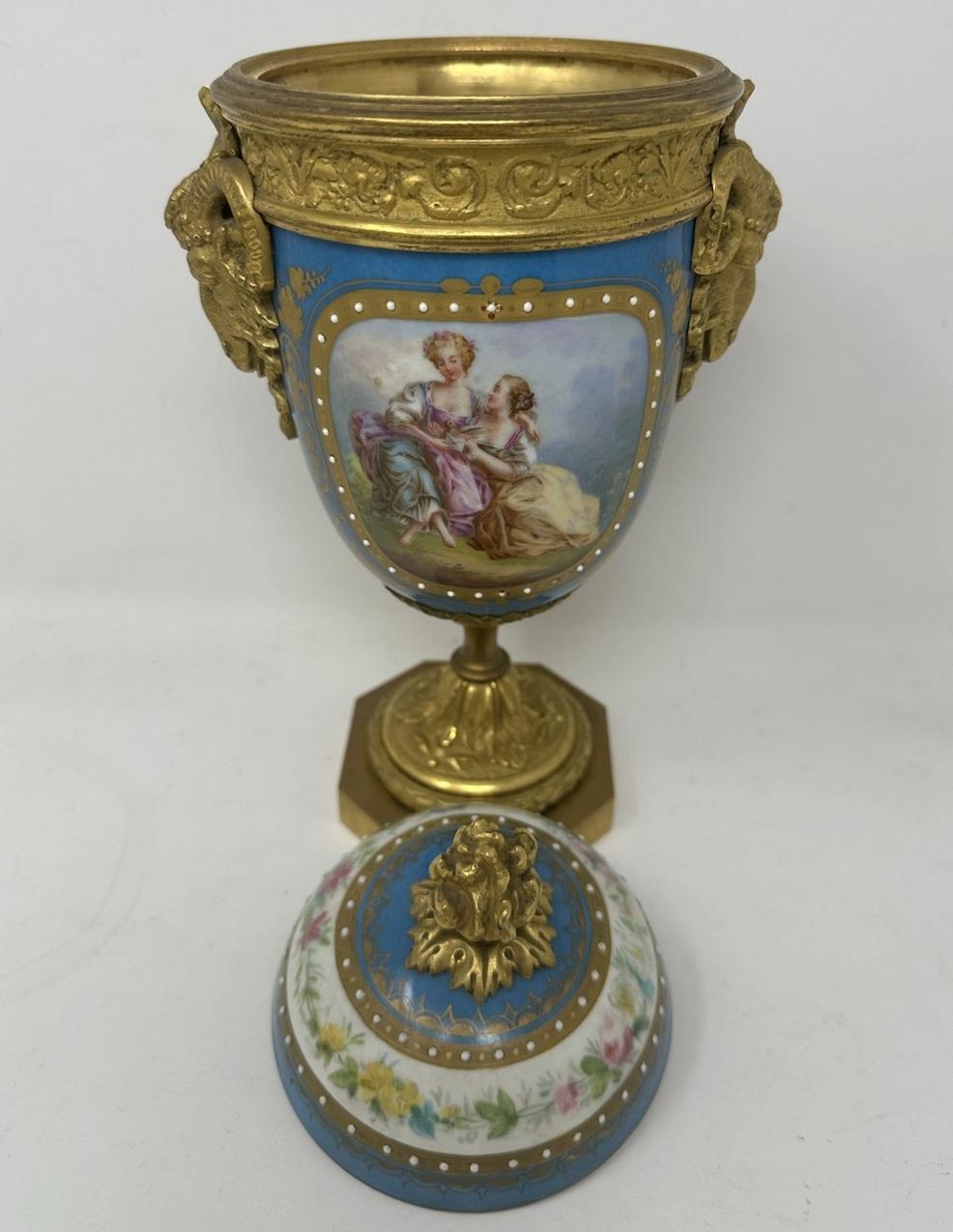 Ceramic Antique Pair of French Sèvres Porcelain Ormolu Mounted Urns Vases Centerpiece