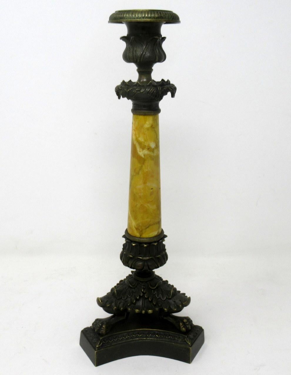 19th Century Antique Pair of French Sienna Marble Grand Tour Bronze Candelabra Candelabra