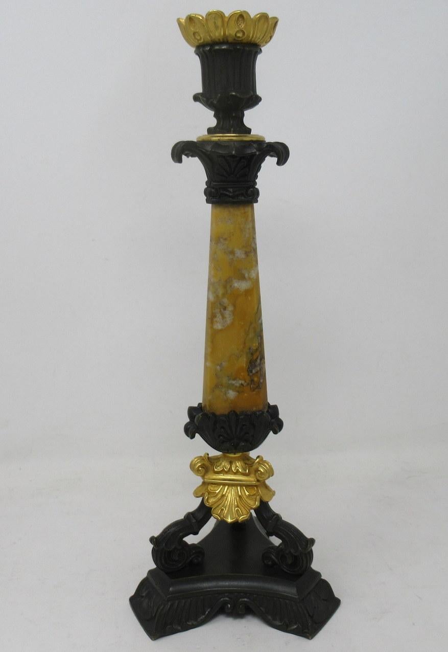 Cast Antique Pair of French Sienna Marble Grand Tour Bronze Candelabra Candlesticks