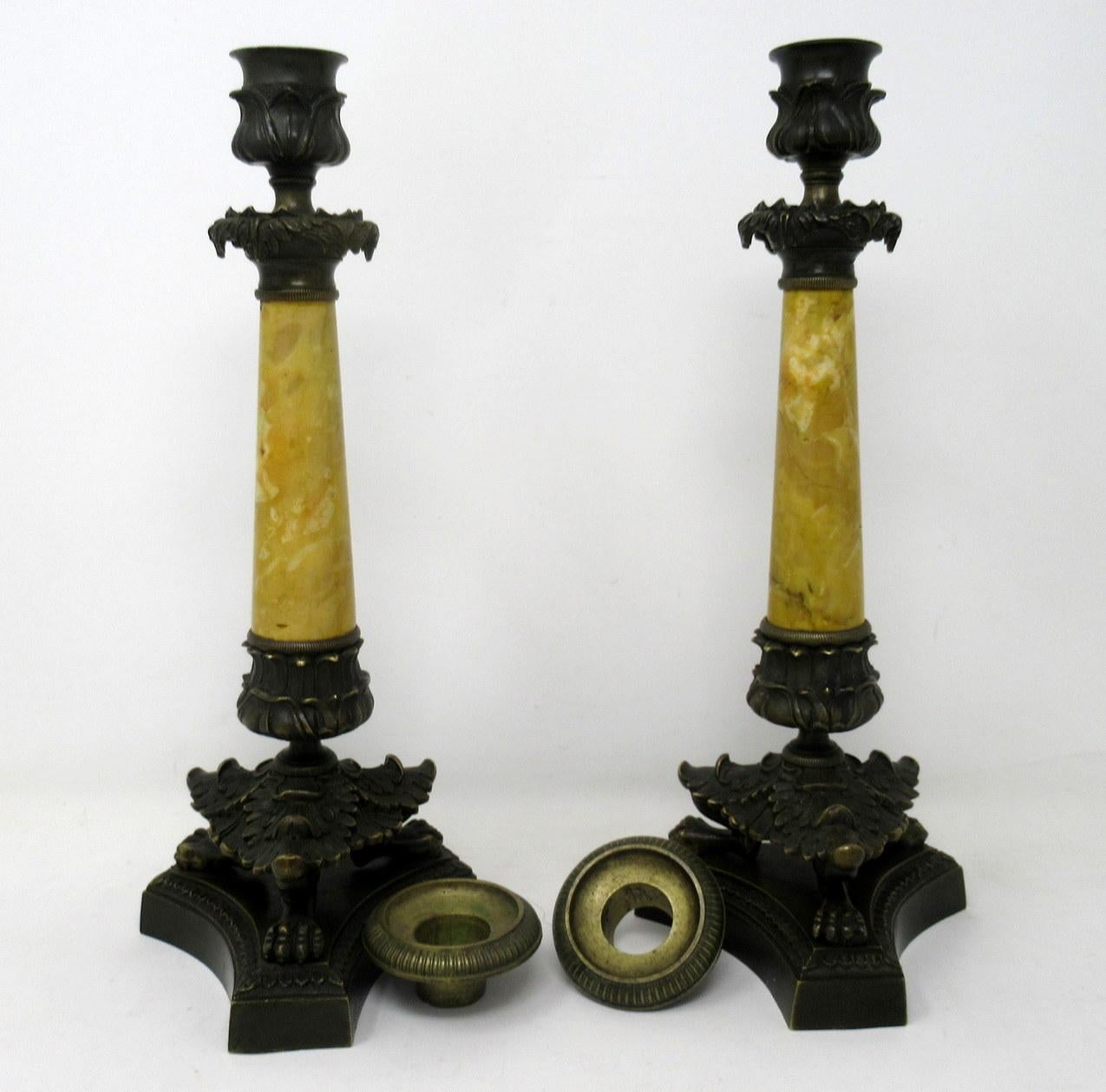 Antique Pair of French Sienna Marble Grand Tour Bronze Candelabra Candlesticks In Good Condition In Dublin, Ireland