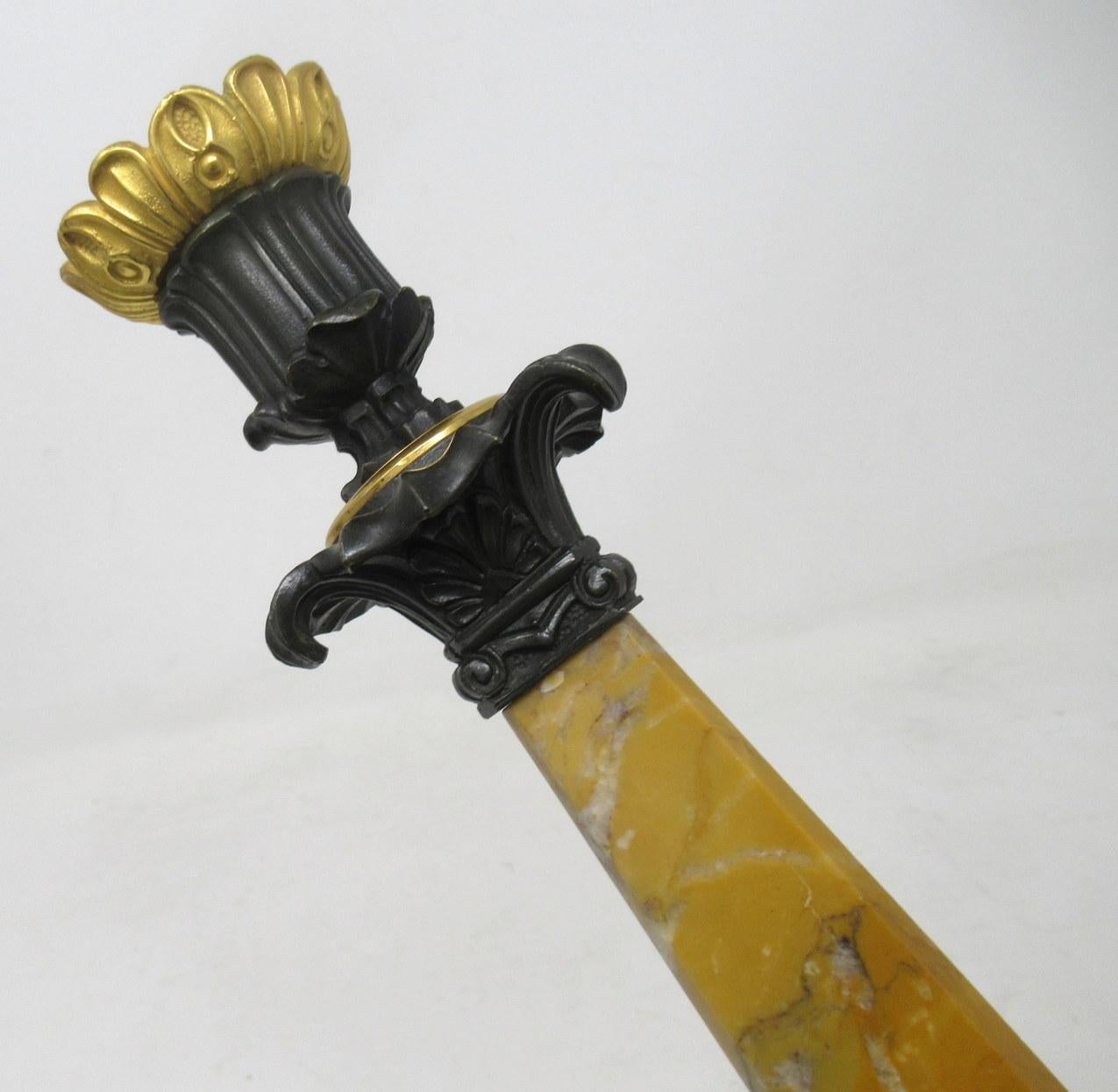 Antique Pair of French Sienna Marble Grand Tour Bronze Candelabra Candlesticks In Good Condition In Dublin, Ireland