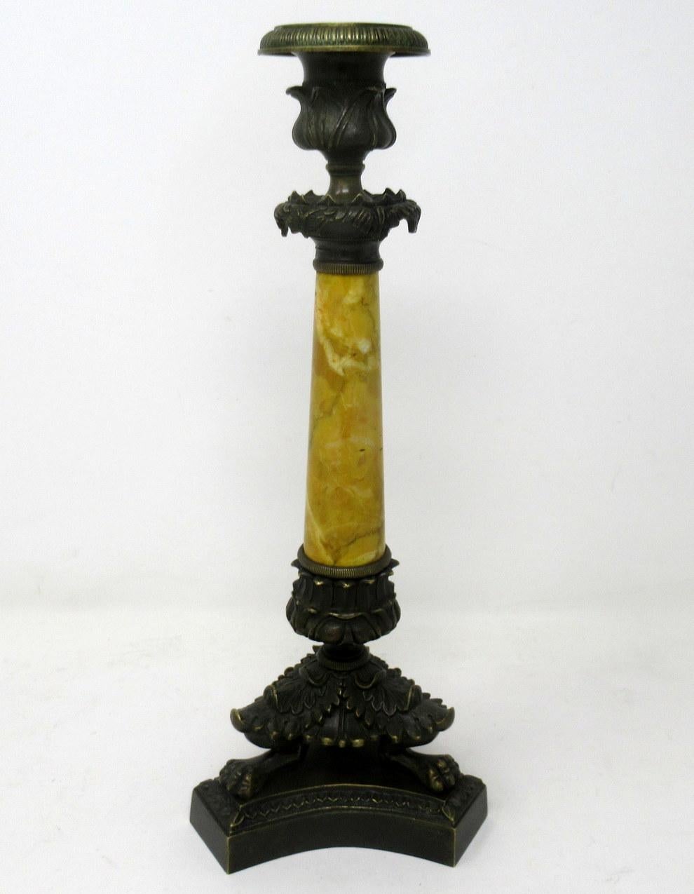 19th Century Antique Pair of French Sienna Marble Grand Tour Bronze Candelabra Candlesticks