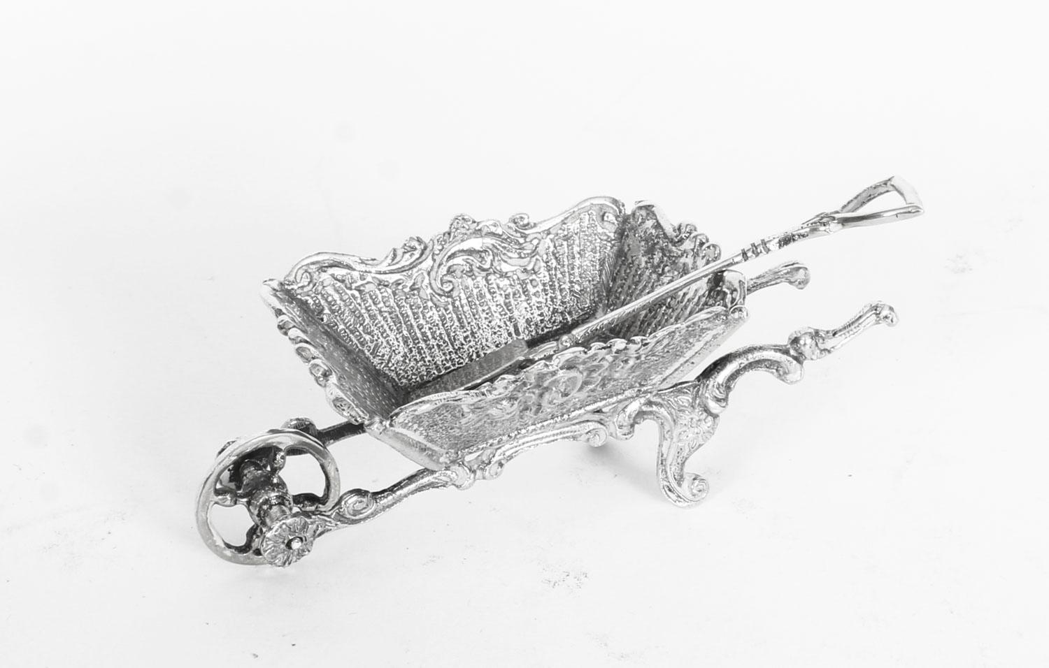 Antique Pair of French Silver Salts as Garden Wheelbarrows, 19th Century For Sale 6