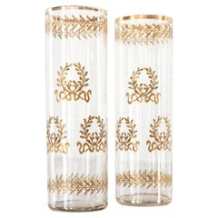 Antique Pair of French Straight Crystal Vases with Ormolu Wreath Motifs