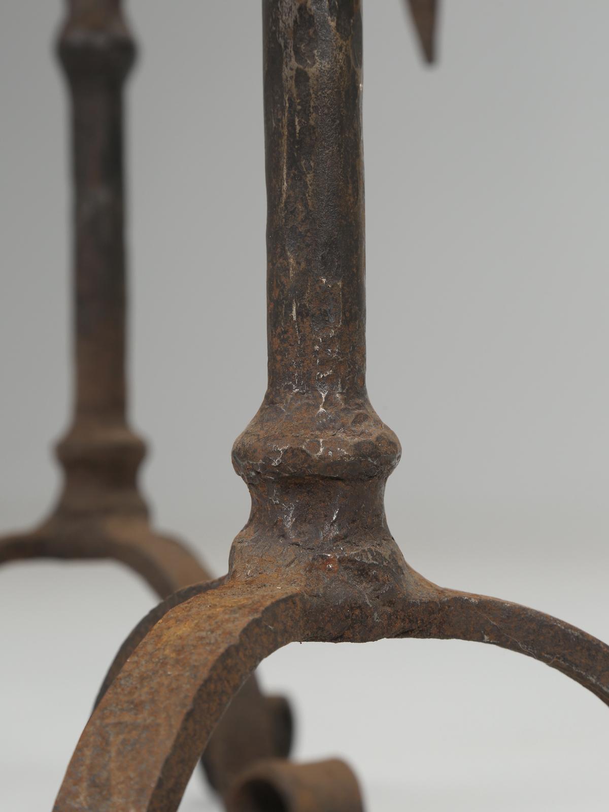 Antique Pair of French Wrought Iron Candlesticks from a Chateau Near Cannes For Sale 4