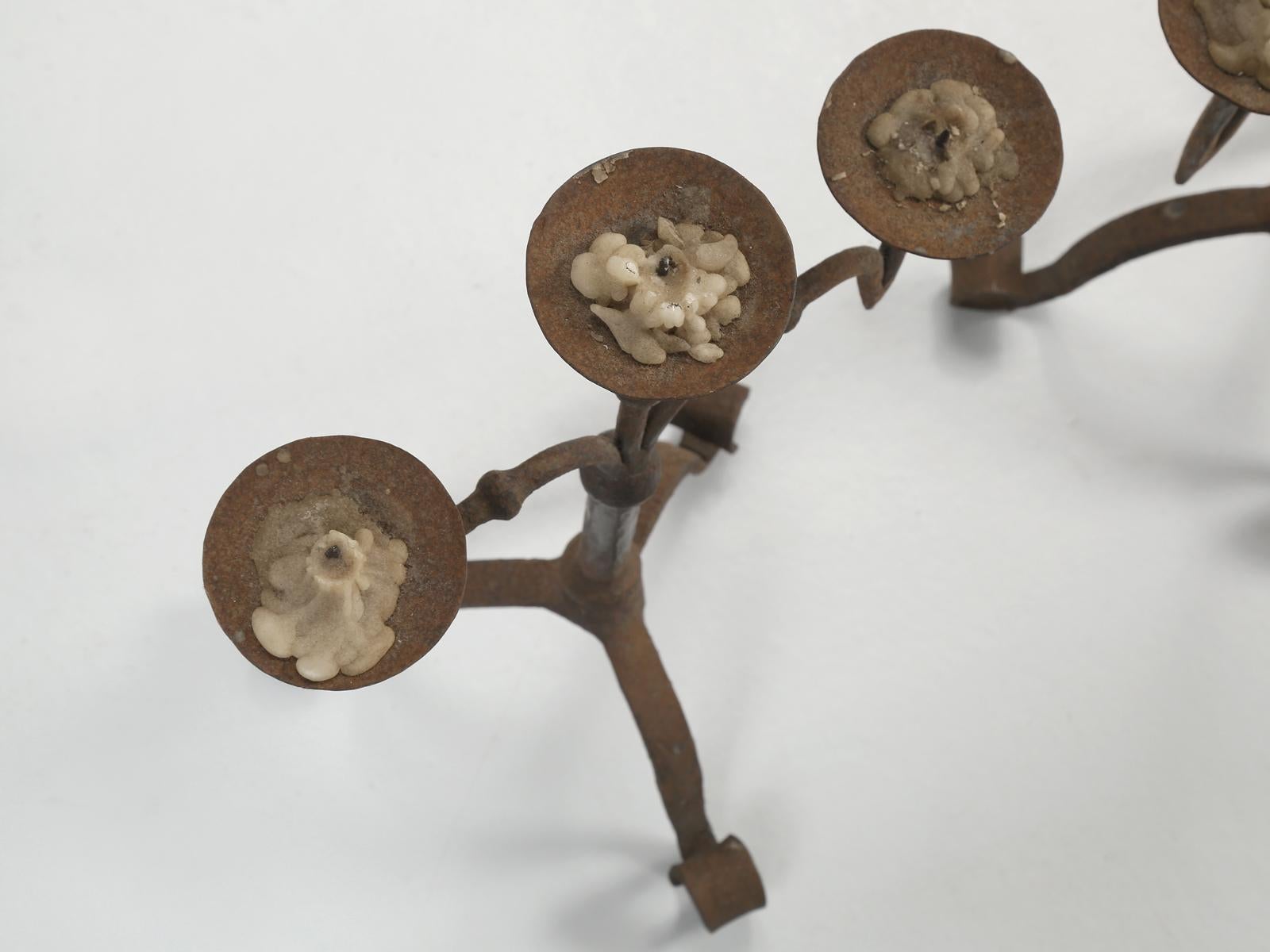 Country Antique Pair of French Wrought Iron Candlesticks from a Chateau Near Cannes For Sale