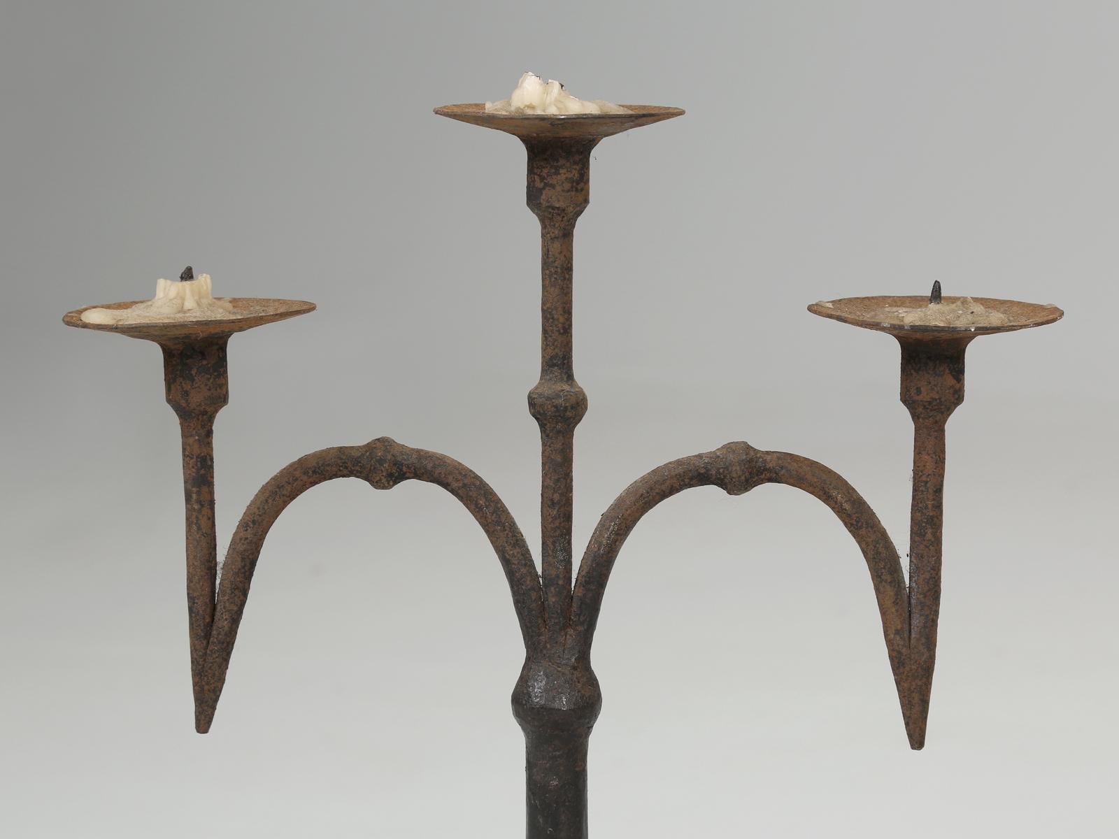 Antique Pair of French Wrought Iron Candlesticks from a Chateau Near Cannes In Good Condition For Sale In Chicago, IL