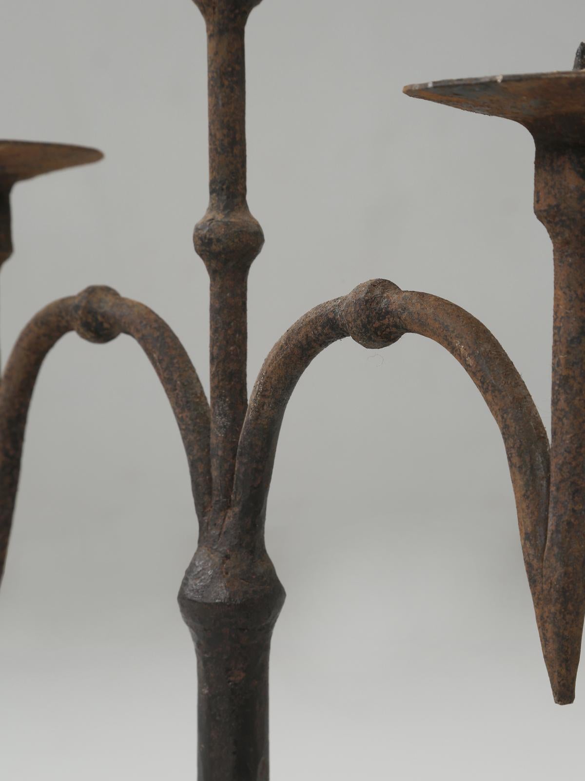 Late 18th Century Antique Pair of French Wrought Iron Candlesticks from a Chateau Near Cannes For Sale