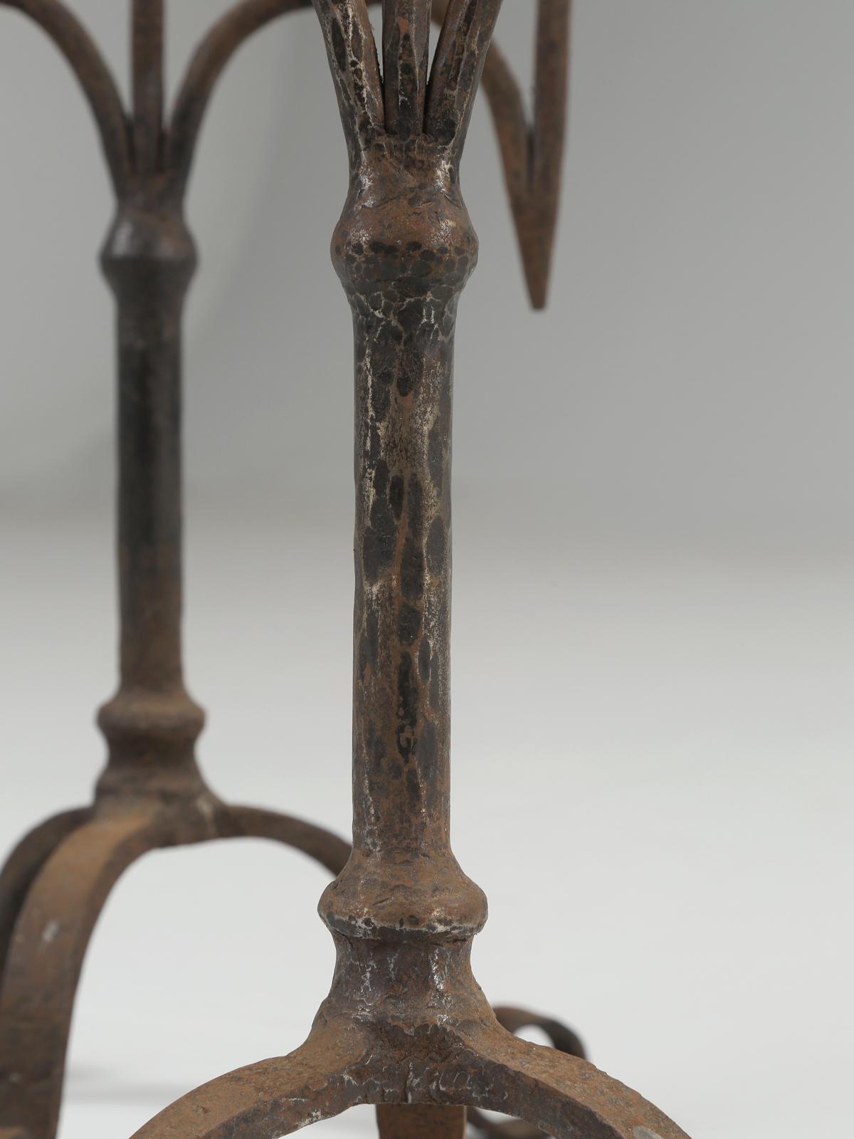 Antique Pair of French Wrought Iron Candlesticks from a Chateau Near Cannes For Sale 3