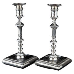 Antique Pair of George II Silver Candlesticks by William Café