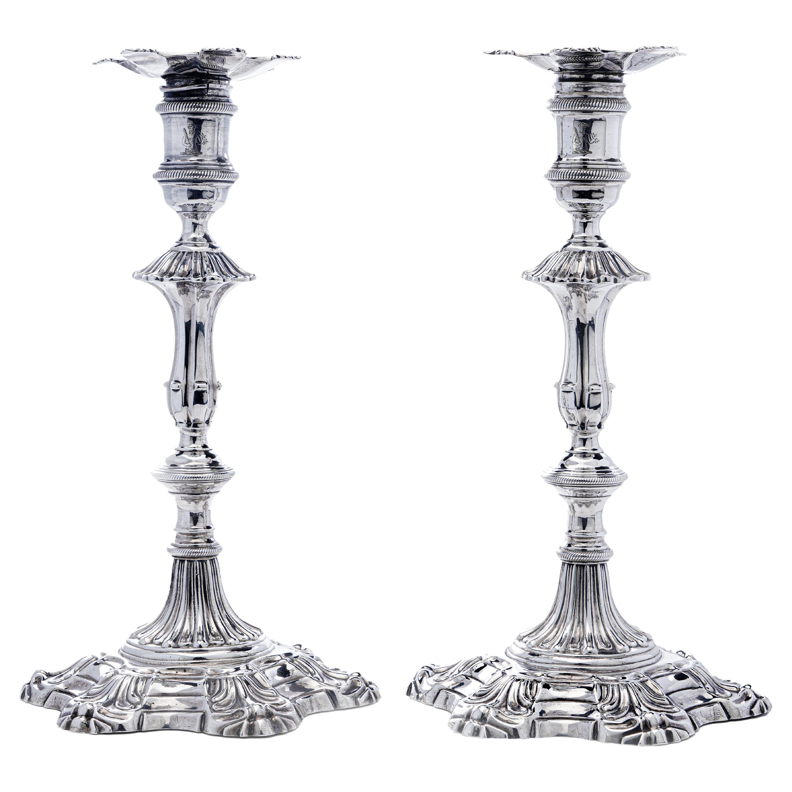 Antique Pair of George II Silver Candlesticks