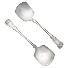 Antique Pair of George III King's Pattern 925 Sterling Silver Ice Cream Spades 