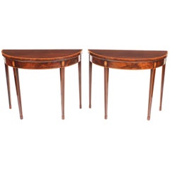 Antique Pair of George IV Flame Mahogany Console / Card Tables, 19th Century