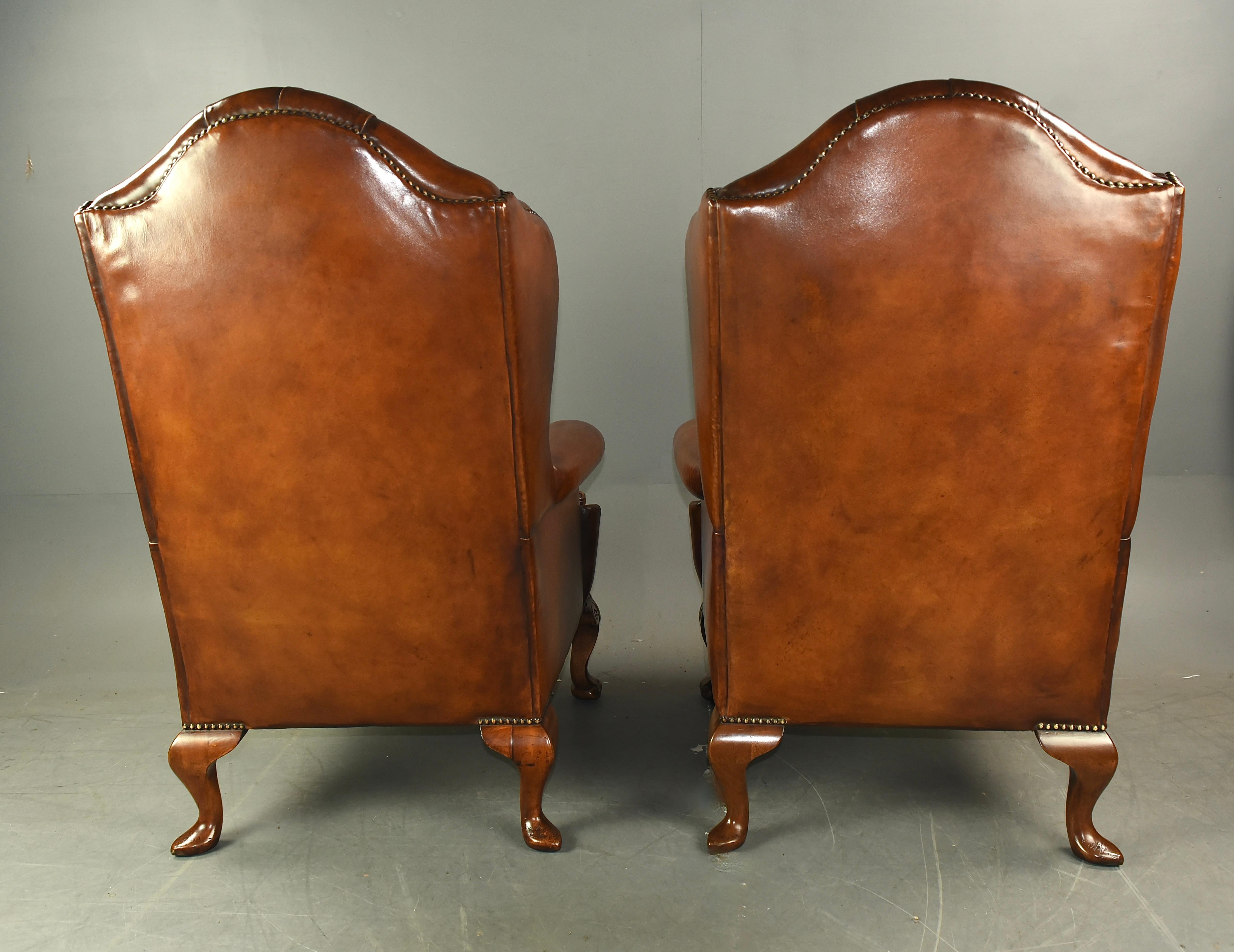 Antique pair of Georgian leather wing chairs  4