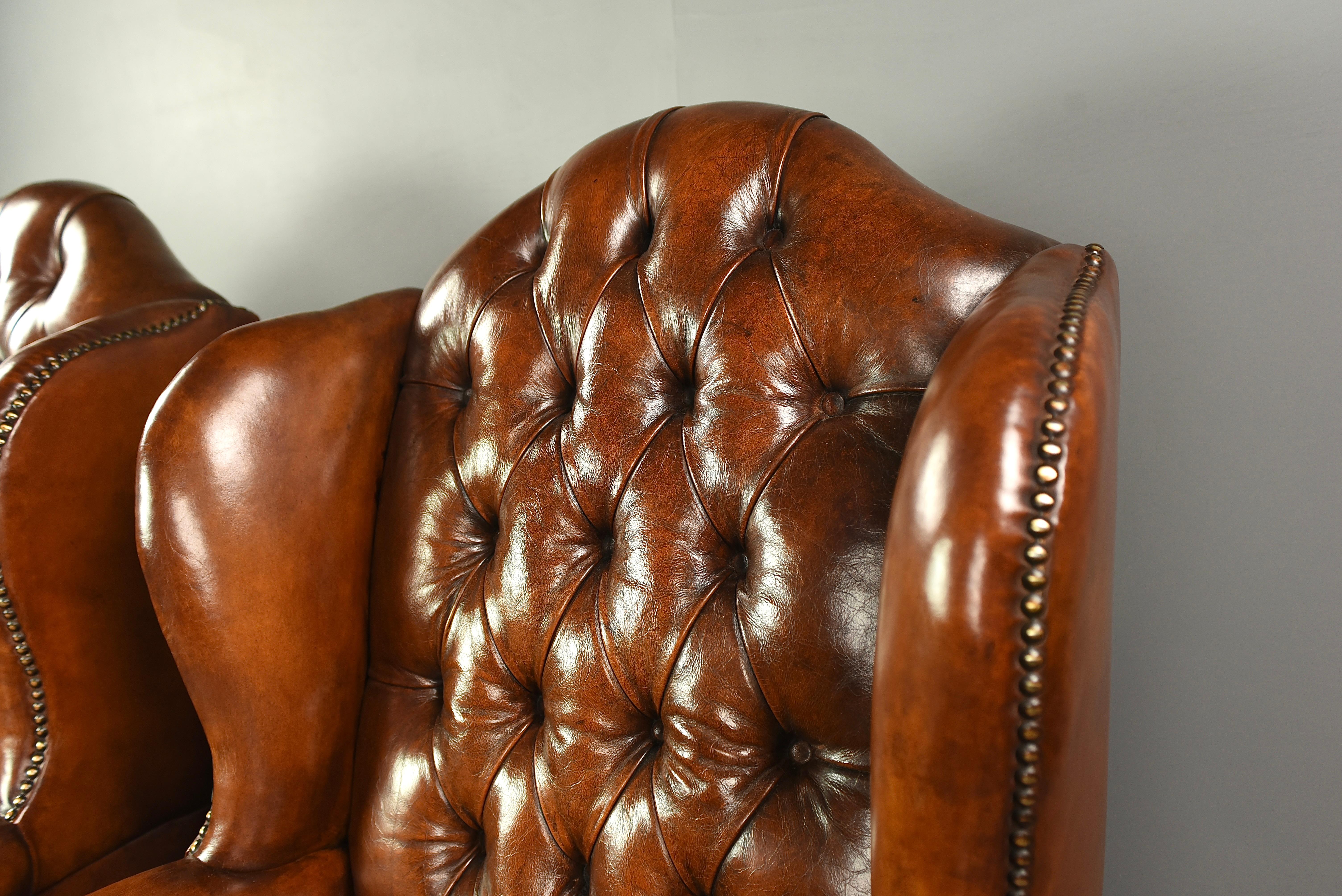 Early 20th Century Antique pair of Georgian leather wing chairs 