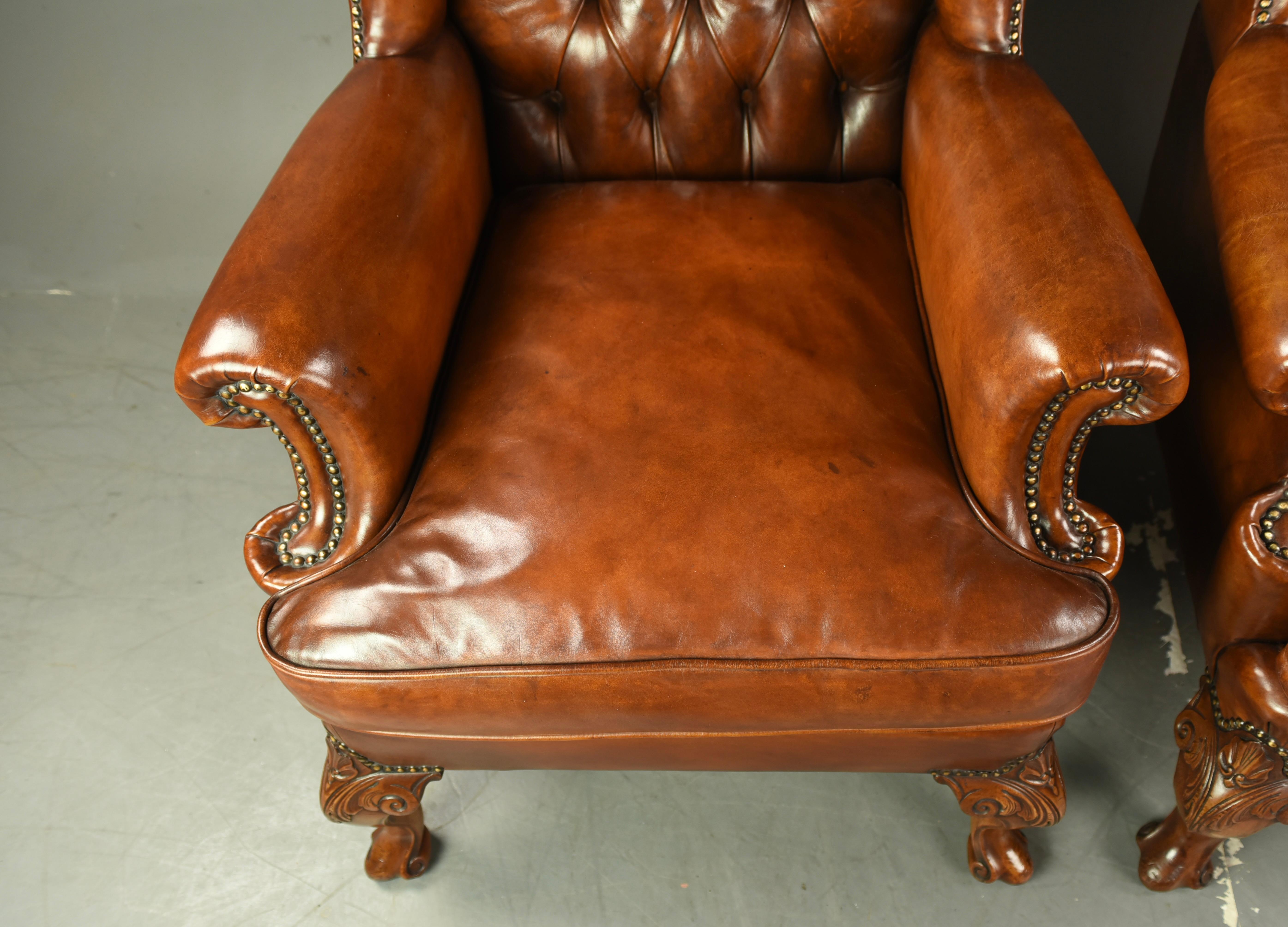 Antique pair of Georgian leather wing chairs  For Sale 1