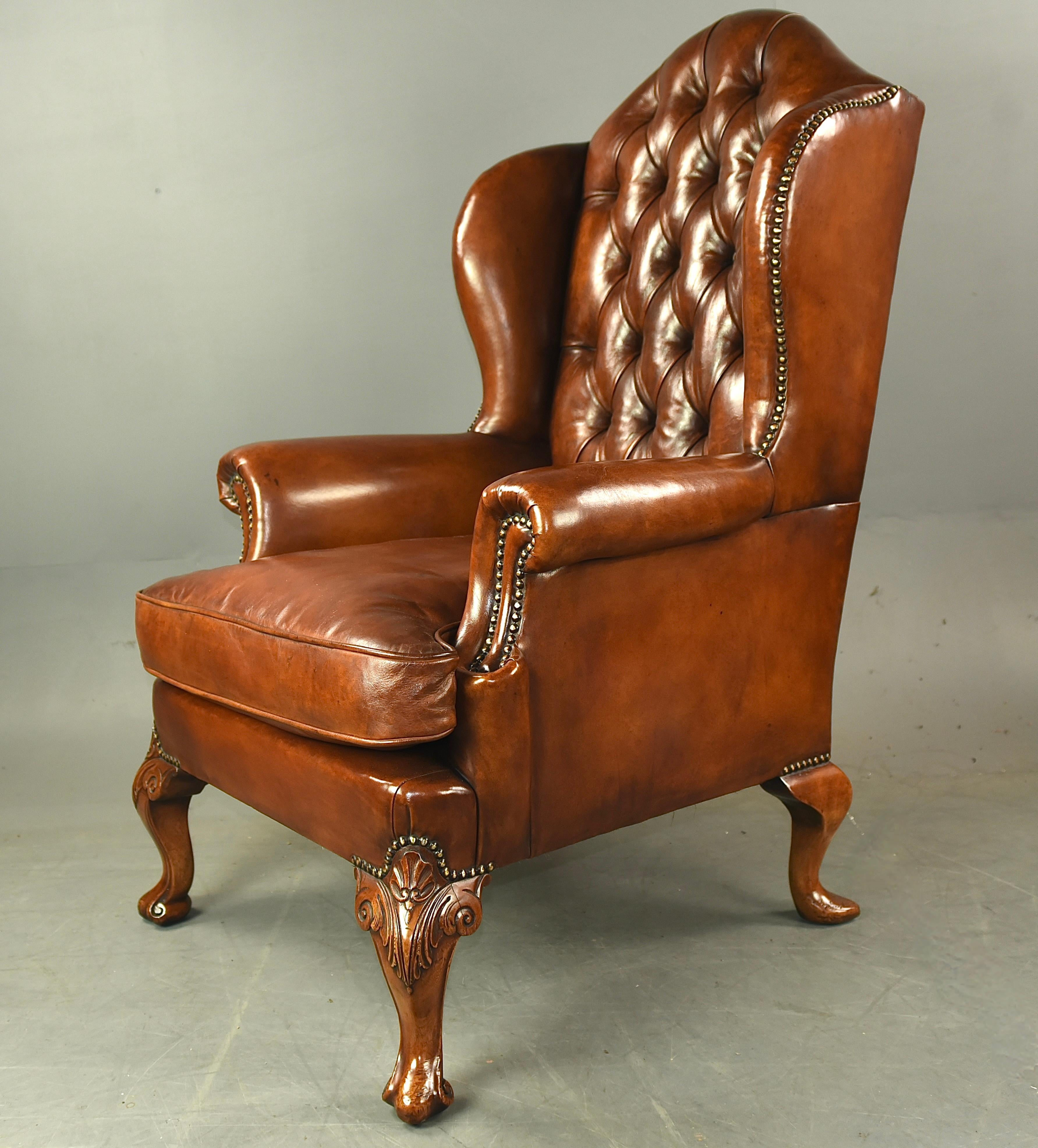 Antique pair of Georgian leather wing chairs  2
