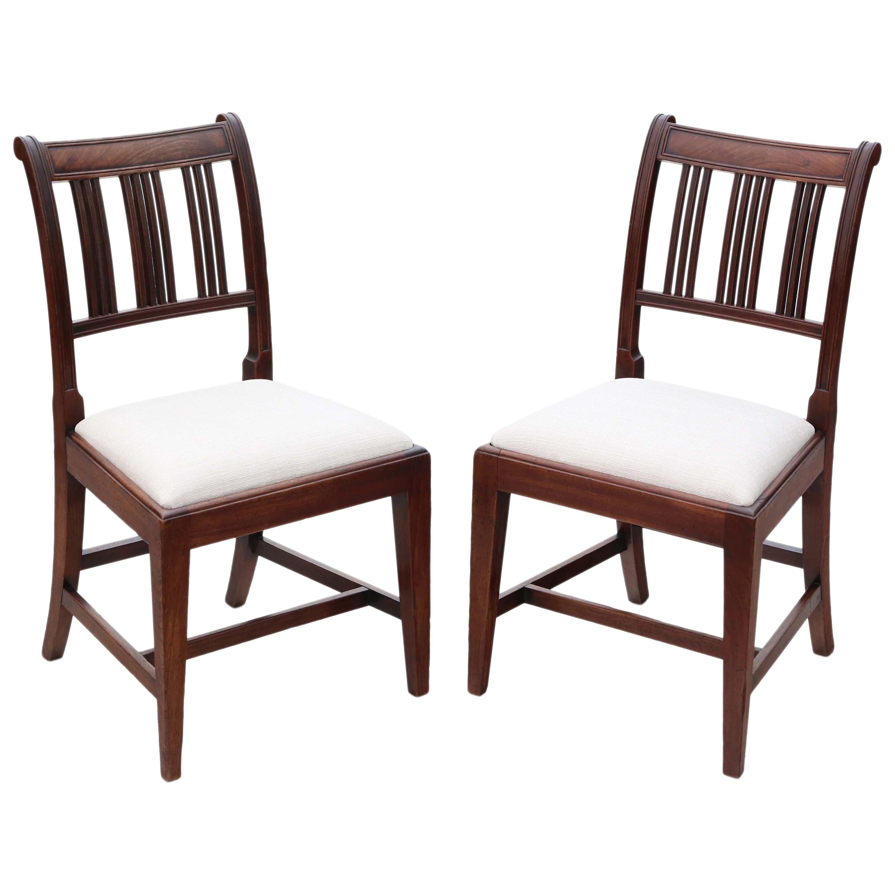 Antique Pair of Georgian Mahogany Dining Side Hall Bedroom Chairs