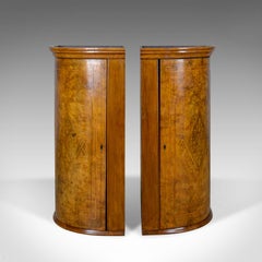 Antique Pair of Georgian Revival Corner Cabinets, English, Burr Walnut