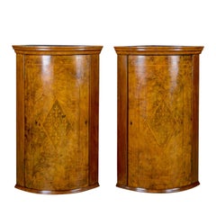 Antique Pair of Georgian Revival Corner Cabinets, English, Burr Walnut Antique Pair of Georgian Revival Corner Cabinets, English, Burr Walnut