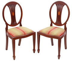 Antique Pair of Georgian Revival Inlaid Mahogany Dining Side Hall Bedroom chairs