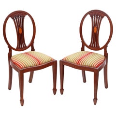Antique Pair of Georgian Revival Inlaid Mahogany Dining Side Hall Bedroom chairs